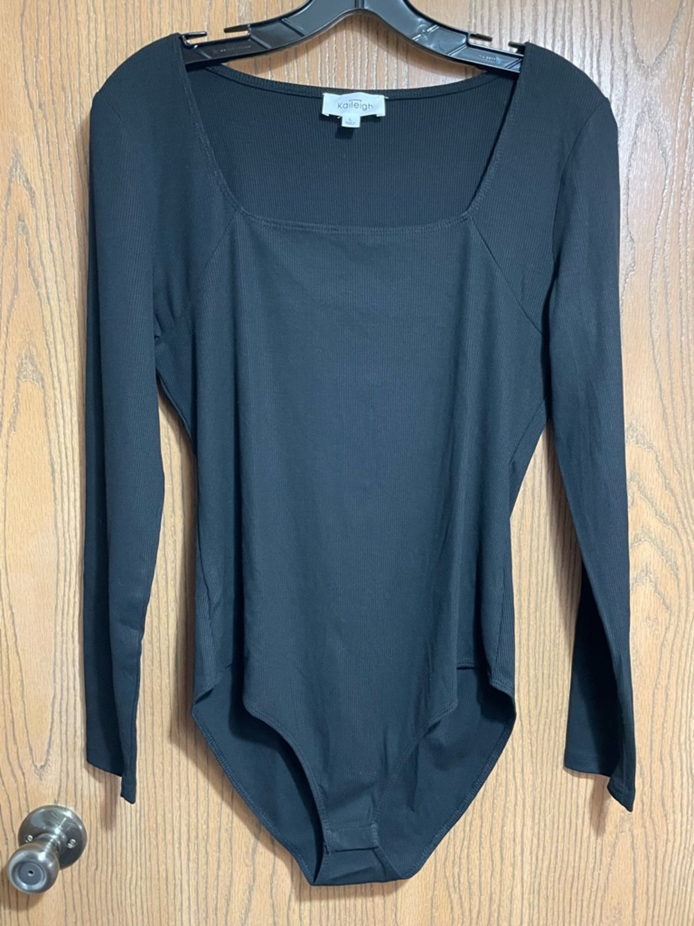 Kaileigh Bodysuit Black Ribbed Long-Sleeve Square Neck